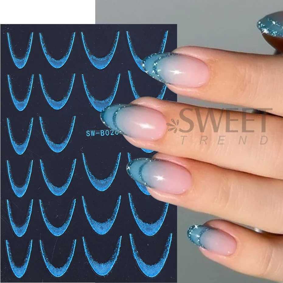 Glitter Gradient French Line Nail Art Stickers 3D Self-Adhesive Decals Design Nail Tips Guides for DIY Manicure Decoration ToolsXJ250120