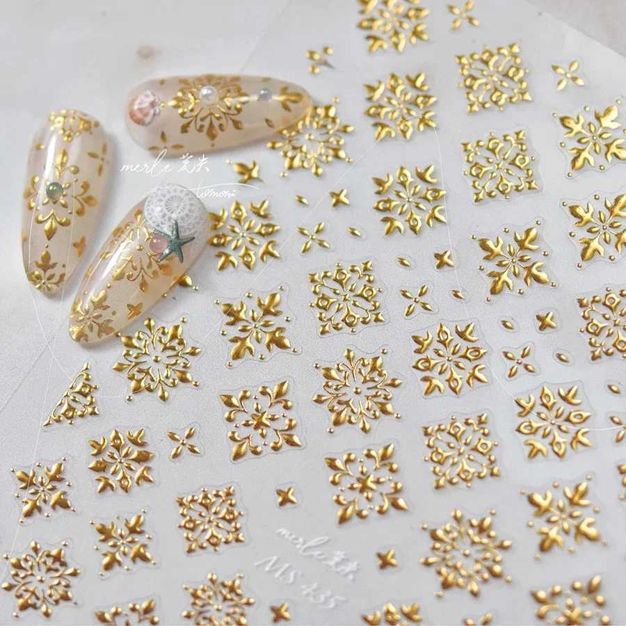 Laser Bohemia Plaid Gold Square Punk Totem Ethnic 5D Embossed Relief Self Adhesive Nail Art Decoration Sticker 3D Manicure DecalXJ250120