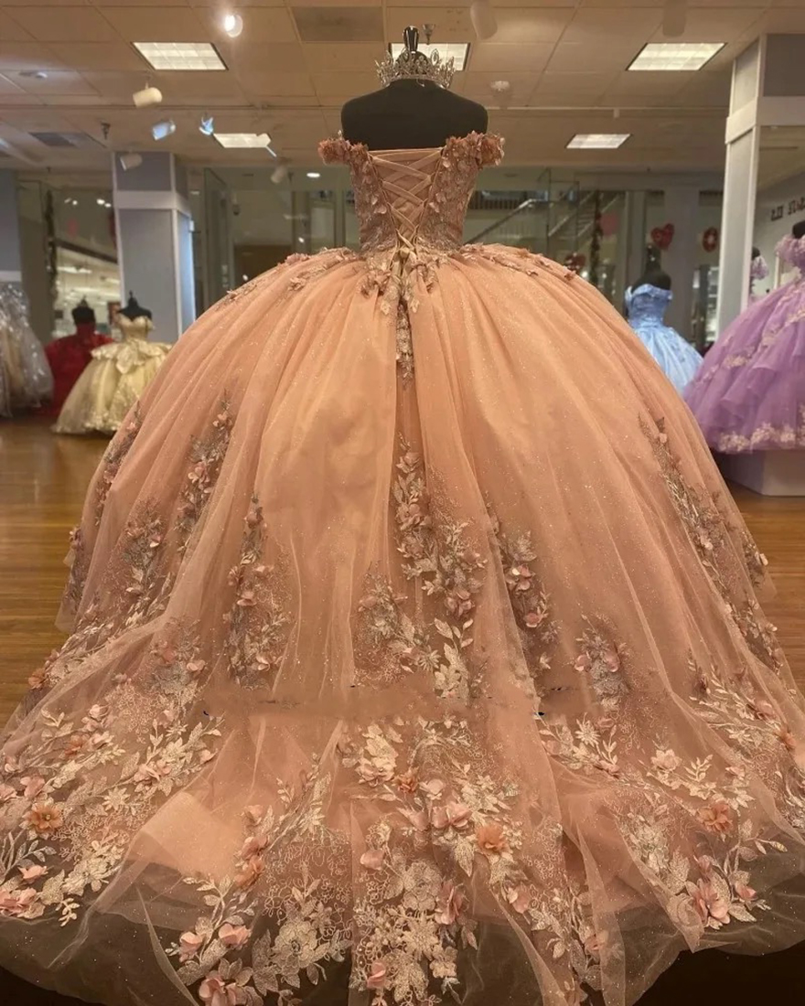 Blush Pink Lace Quinceanera Dresses Ball Gowns vestido de debutante para 15 anos Off The Shoulder Princess 2025 Floral Applique Mis Quince