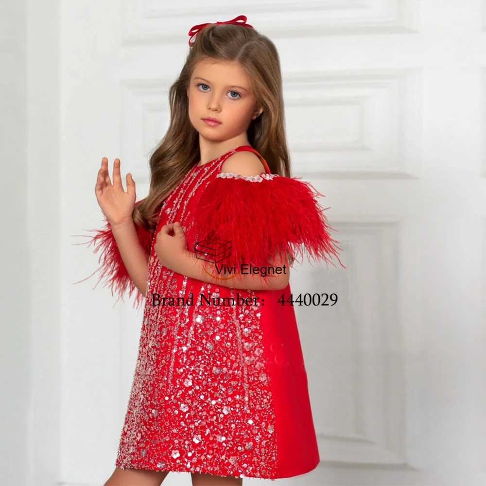 Spaghetti Strap Short Sleeve Flower Girl Dresses Knee Length Sequined New Beads Christening Girl Dress Kids Dresses For Christmas Summer X250203