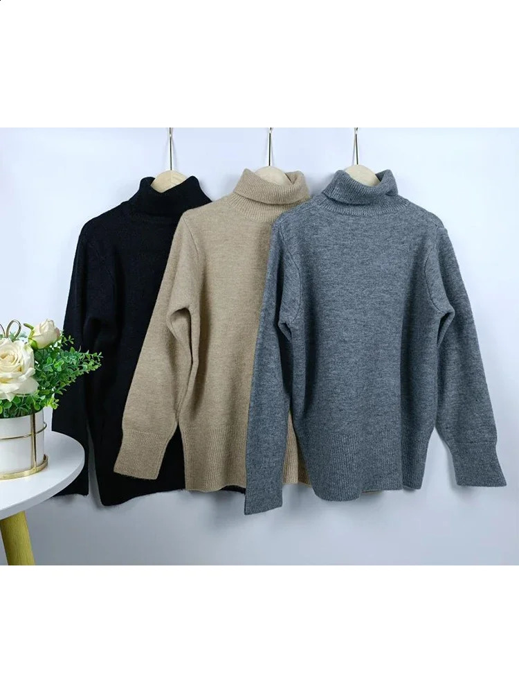 Womens Turtleneck Sweater Autumn Winter Korean Fashion Loose Black Long Sleeve Top Solid Color Simple Casual Women Pulovers 250117