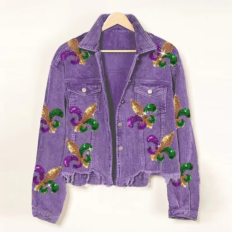 Ral Corduroy Coat Women Mardi Gras Spring Autumn Ropa Cardigan Sequin Punk Gothic Bomber Jacket Windbreaker Y2k Jackets