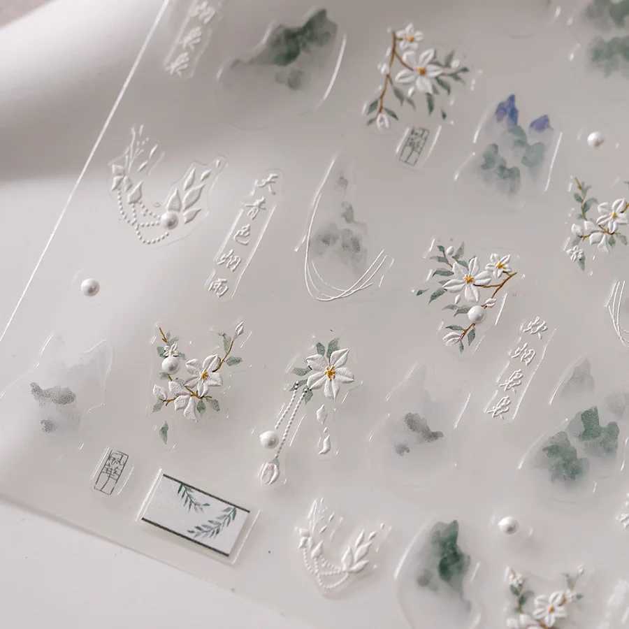 1 pc 5D antique flower nail stickers high quality embossed flower nail art stickers transparent diamond nail decoration stickersXJ250120
