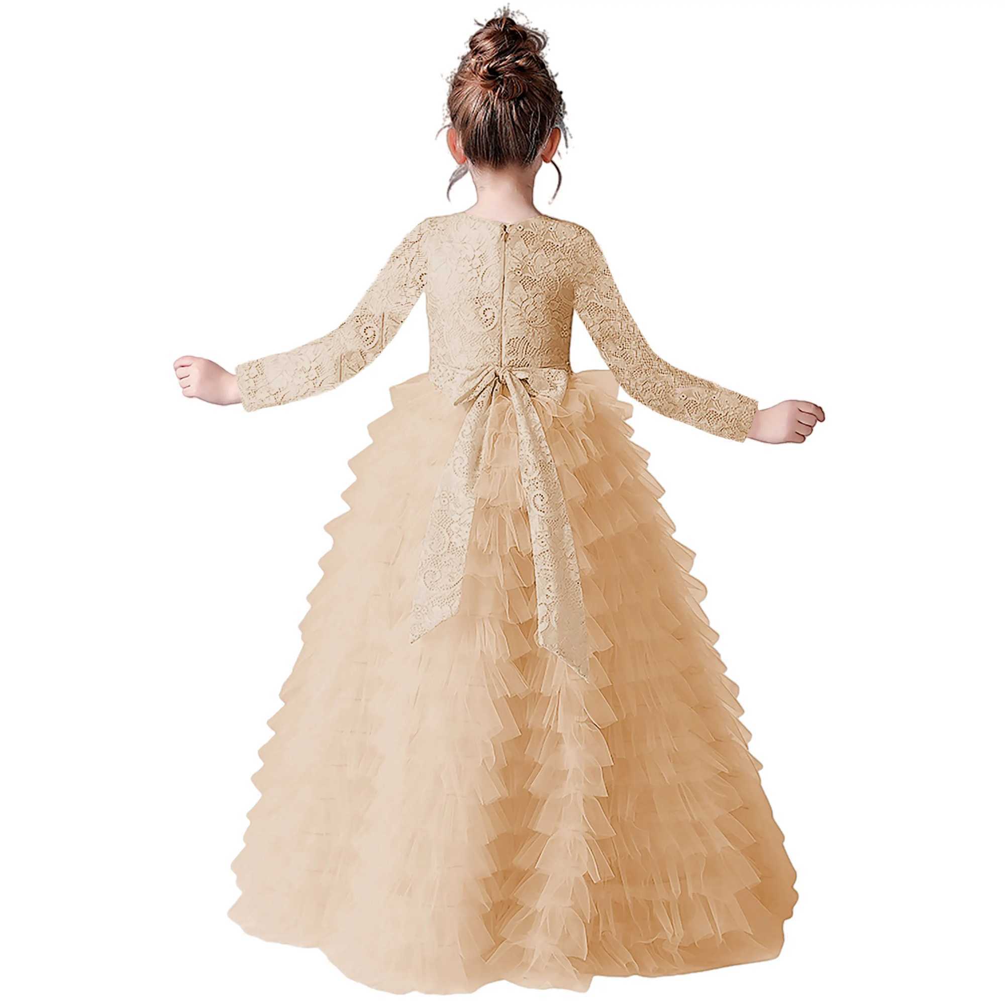 Dideyttawl Customized Grey Long Sleeves Princess Dress For Girls Lace Tulle Junior Concert Gown For Banquet Formal Party Winter X250203