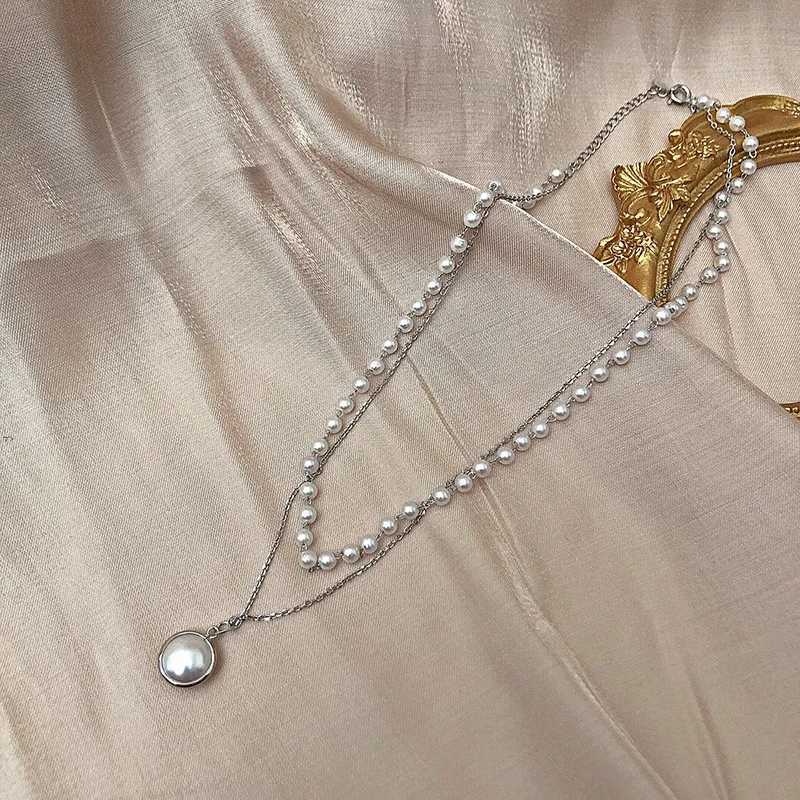 Kiss Jewelry Vintage Gold Color Pearl Beaded Necklace Women Double Chains Pearl Pendant Choker Korean Fashion Collar JewelryXJ250121