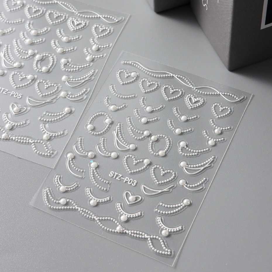 White 5D Pearl Lace Wave Lines Nail Art Stickers Elegant Exquisite Nail Decoration Decals Self Adhesive Transfer Slider ManicureXJ250120