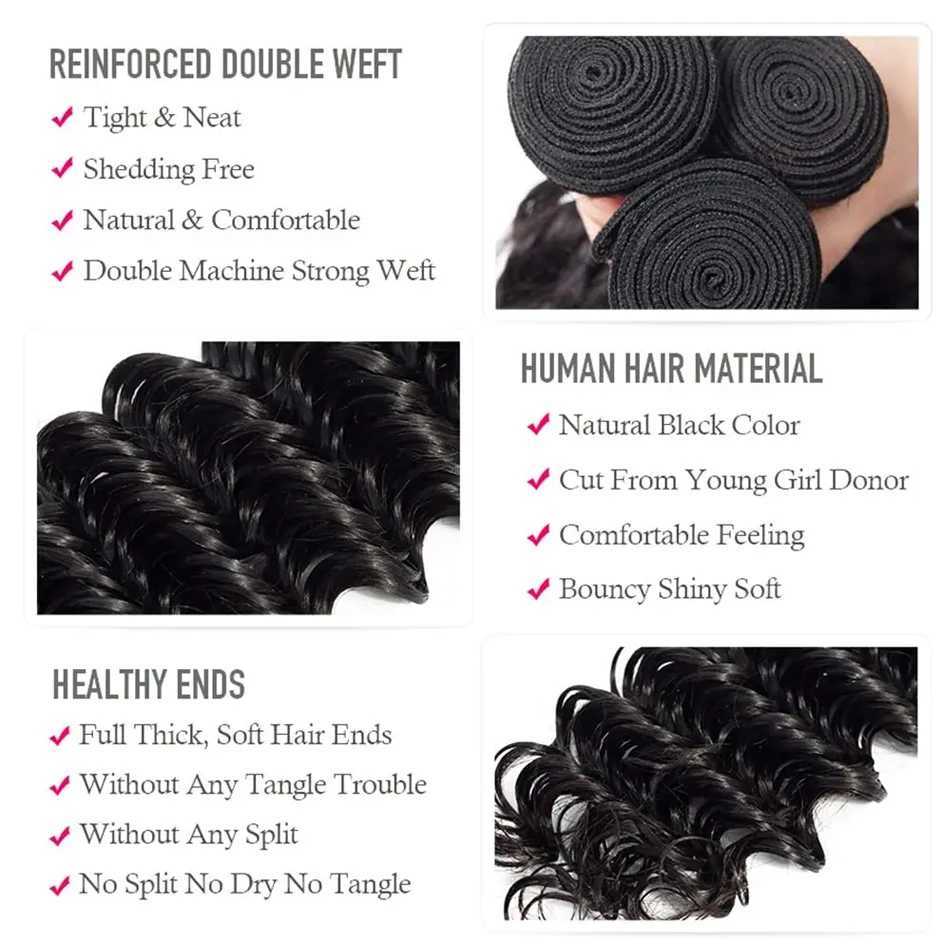 Deep Wave Curly Human Hair Bundles With Transparent 13x4 Lace Frontal Brazilian Extension for Women Weave 3 Bundles With CloXJ250120