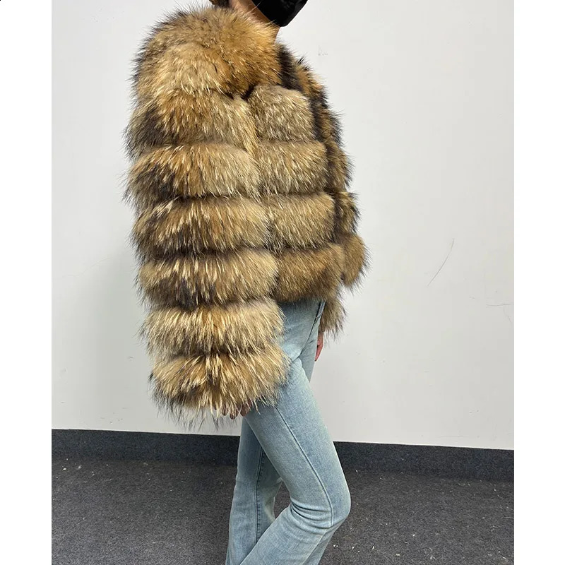2024 Natural raccoon Real Fur Coat Women Winter Warm Jacket Detachable Long Sleeve Female Vest Furry Coats clothing 250115