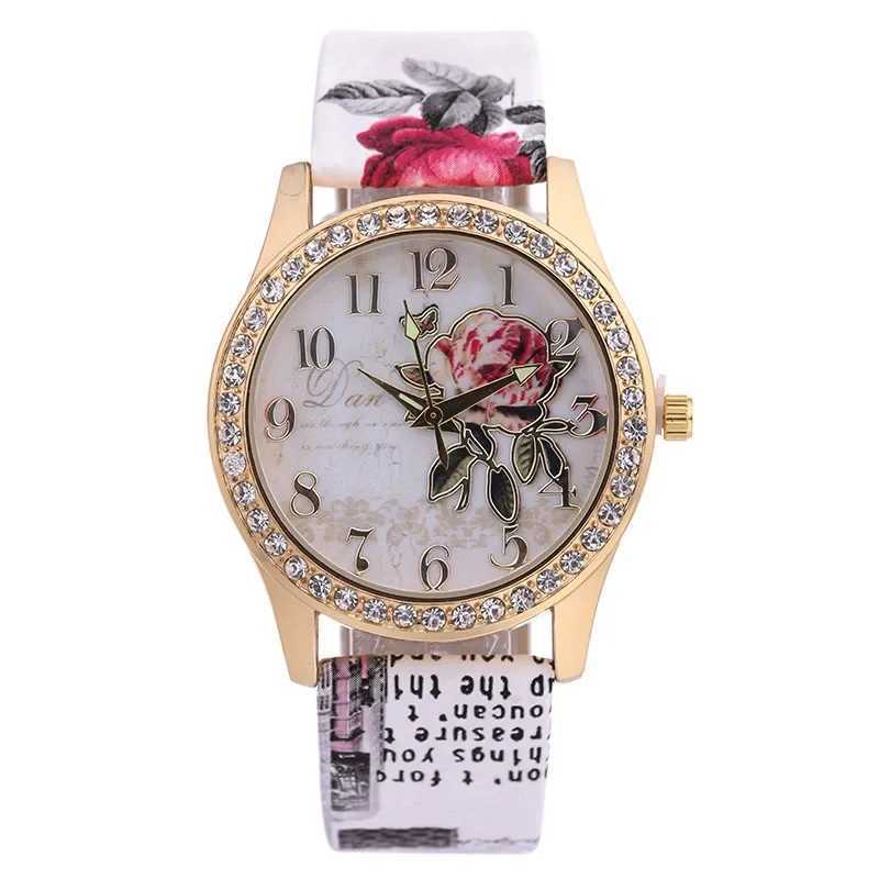 Fashion Watches Men Rhinestone Inlaid Flower Round Dial Faux Leather Band Quartz Watch Fashion Quartz Wristwatch Men Watches X250203