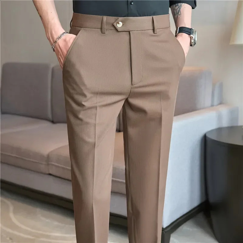 Men Pinstripe Suit Pants Hombre Pantalones 2024 Autumn Stretch Slim Formal Trousers for Men Casual Dress Pants Men Clothing 250122