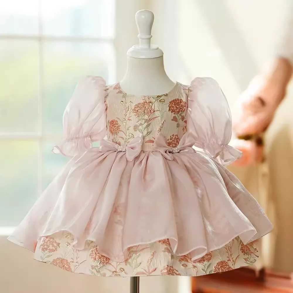 2024 Quality Flower Girls Dress Wedding Birthday Dress Big bow First Communion Dresses for Girls Baptism Party Dresses X250203