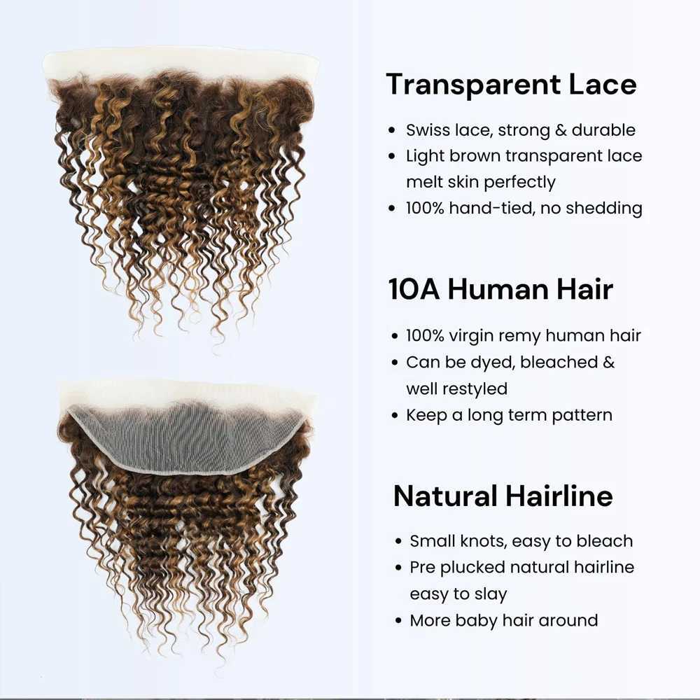 30 Inch Highlight Deep Wave Bundles with Frontal Clo Human Hair Bundles with Clo Ombre Honey Blonde Bundles with CloXJ250120