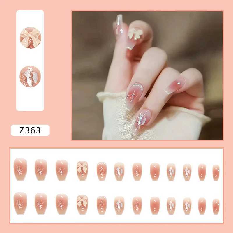 l Butterfly 24 Pcs Press on Nails Pink Gradient Fake Nails Glossy Artificial Finger Manicure Reusable False NailsW250120