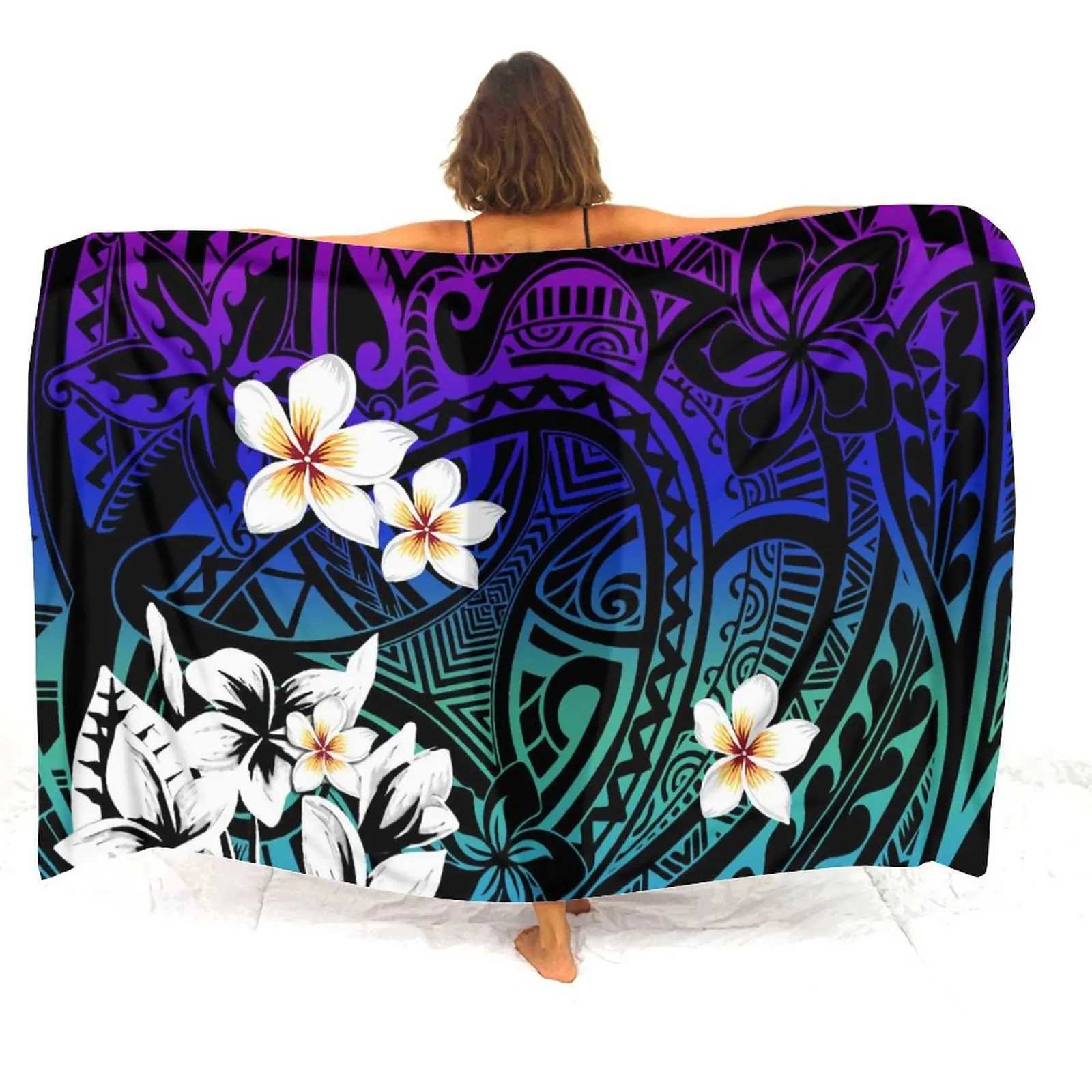 Summer Vintage Design Polynesian Tribal Ethnic Print Large Size Ladies Custom Beach Coat Smock Scarf Sarong W250120
