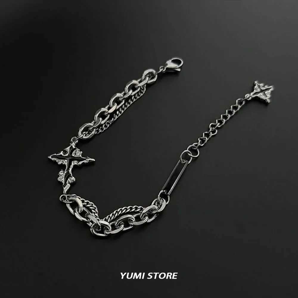 Retro Flame Cross Bracelet For Men Woman Hip Hop Titanium Steel Splice Chain Charm Unisex Jewelry Cool Kpop Luxury Accessories W250121