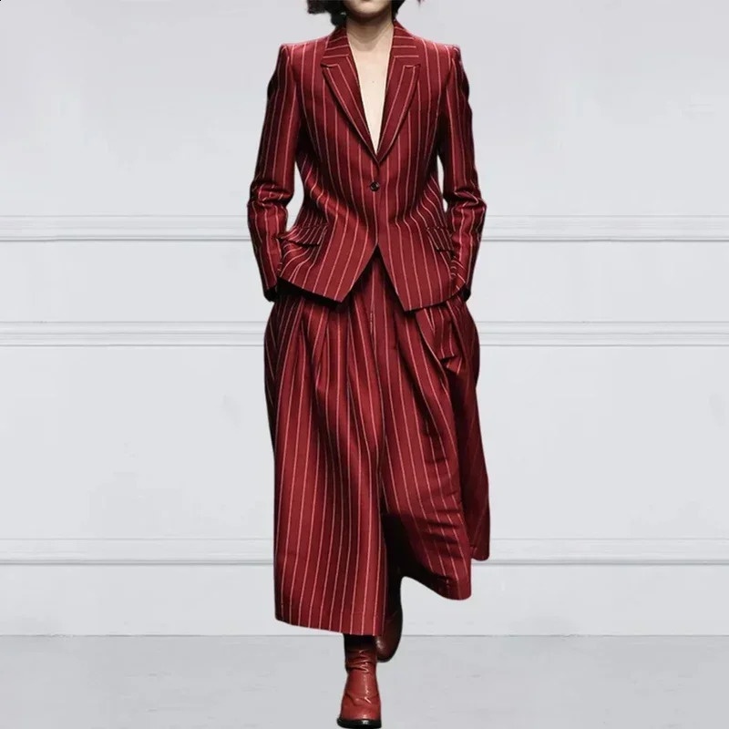 Modigirl Winter Clothes Trendy Pants Suits Set Office for Women 2024 Autumn British Striped Loose Wide Leg Womens England s 250114