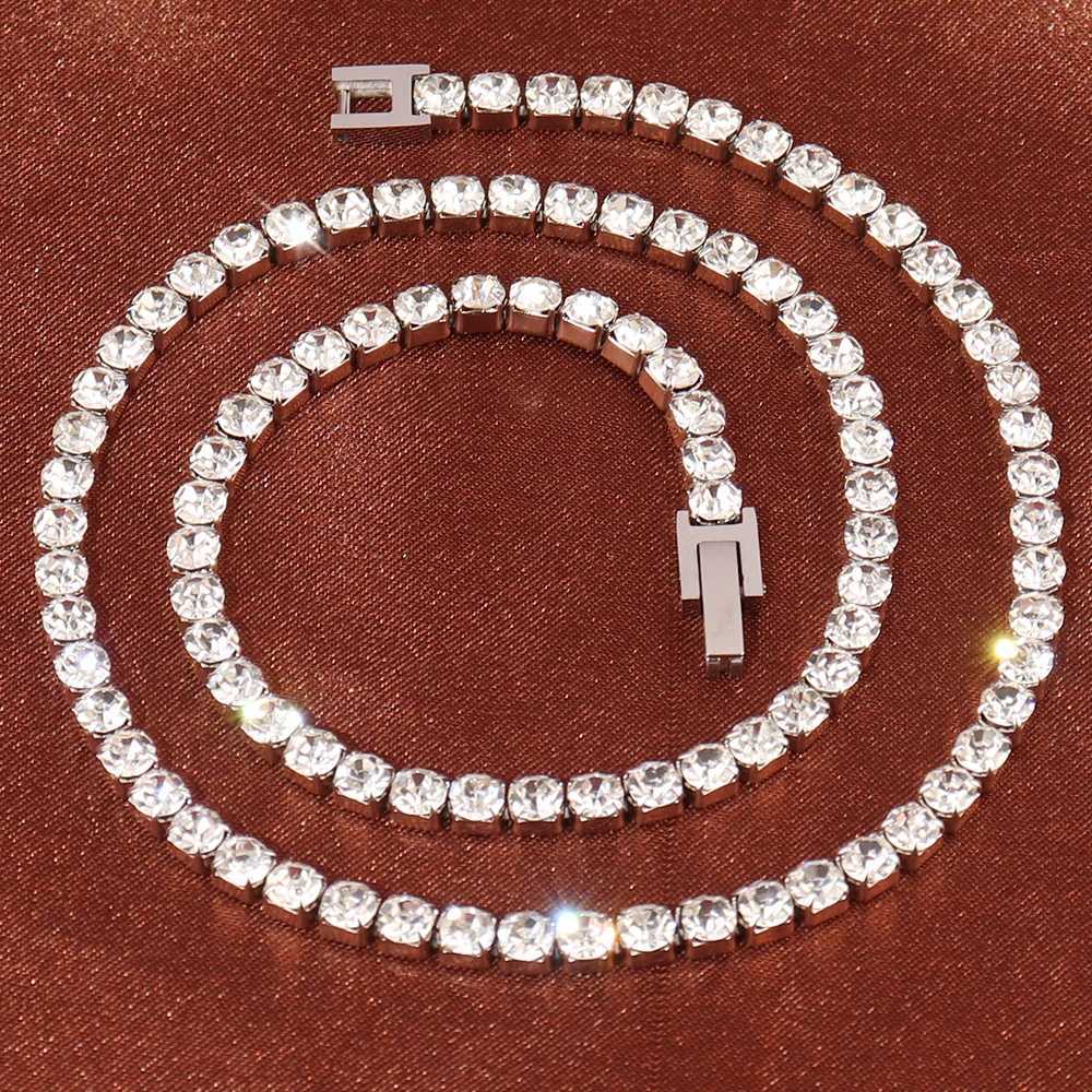 316L Stainless Steel Tennis Chain Necklace For Women Hip Hop Necklaces Mens Color Crystal Zircon Choker Necklace Collar JewelryXJ250121