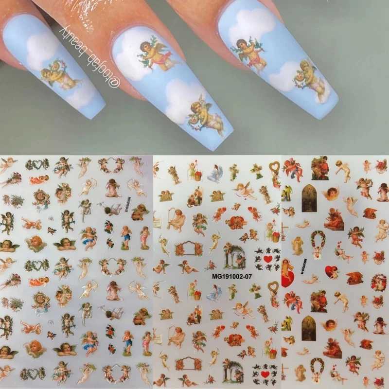 Angel Cupid Nail Stickers Charm DIY 3D Angel Flower Pattern Nail Art Decoration Self-Adhesive Transfer Decals Slider AccessoryXJ250120