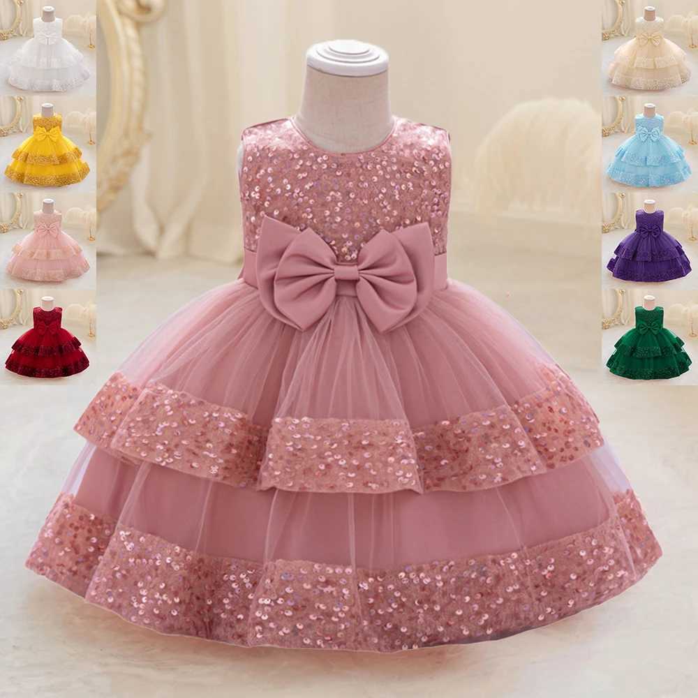 Sparkling bow baby party dress childrens first birthday baptism party dress lace wedding princess dress girls Christmas ball dress X250203