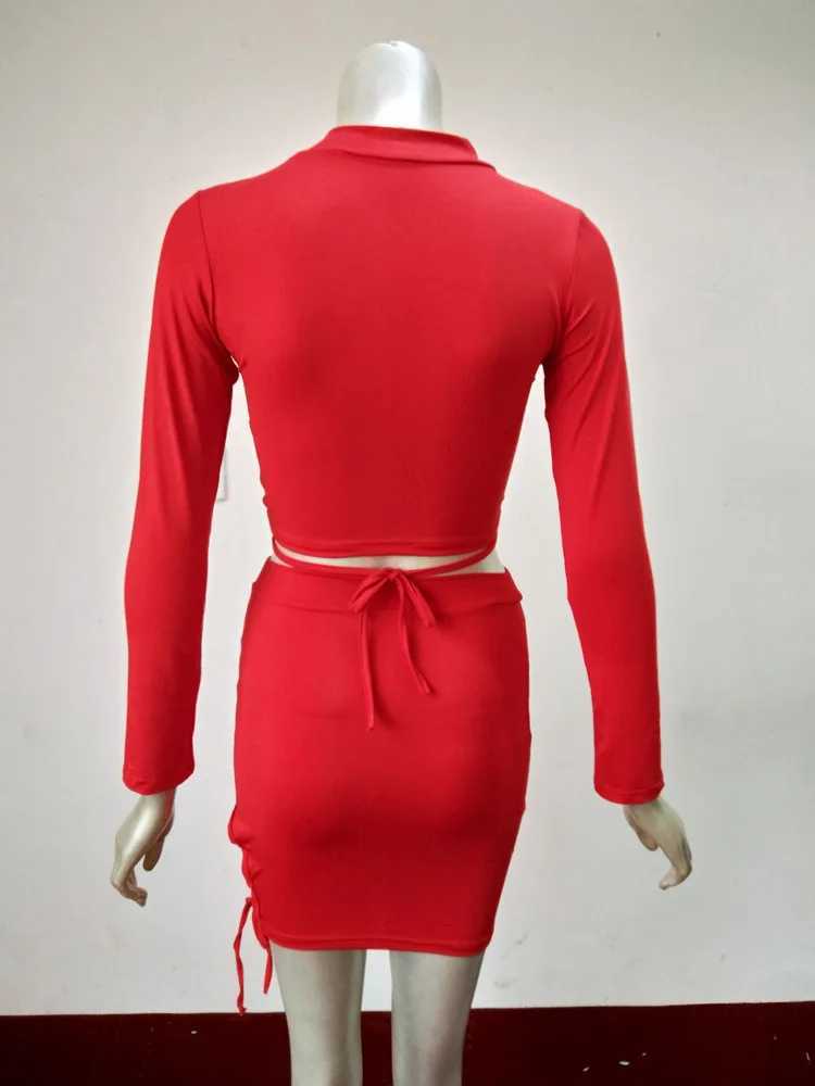 Sexy Cross Bandage Hollow Out Elastic Slim Bodycon Dress Women Long Sved Solid Color Mini Dress Evening Club Party VestidosXJ250115