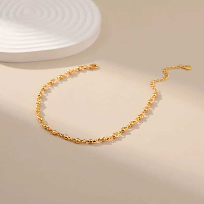 Simple Gold Color Beads Chain Summer Waterproof Metal Women Anklets Fancy 18K Gold Plated European Foot Accories N JewelryXJ250121