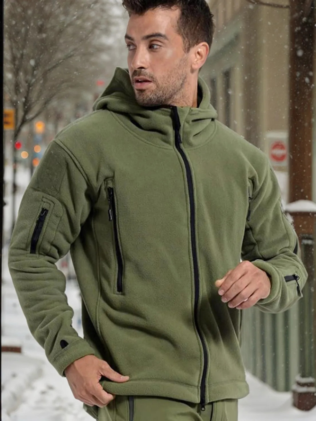 Mens Outdoor Fleece Lined Jacket Windproof Thermal Coat Lightweight Breathable Hooded Outerwear Multifunctional Hiking Skiing J 250122