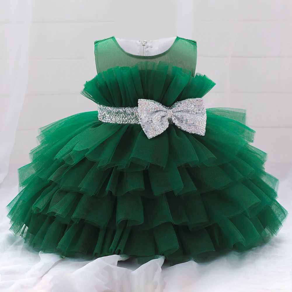 Toddler Fluffy Pink Wedding Party Dresses for Baby 2-8 Years Sequin Bow Tulle Baptism Birthday Princess Clothe Lace Summer Dresses X250203