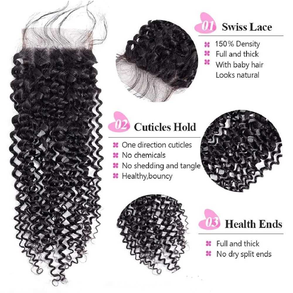 Kinky curly 13x4 Lace Frontal And Clo Brazilian 100% Human Hair Remy 4x4 Lace Clo Body Wave Deep Wave WaterXJ250120