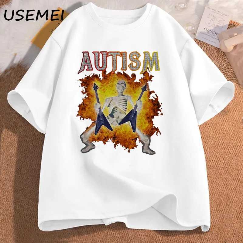 Autism Funny Skeleton Meme Mens T-shirt Cotton Mens Clothing Graphic Tshirts Man Clothes Printed Short Sleeve Tee Tshirts X250203