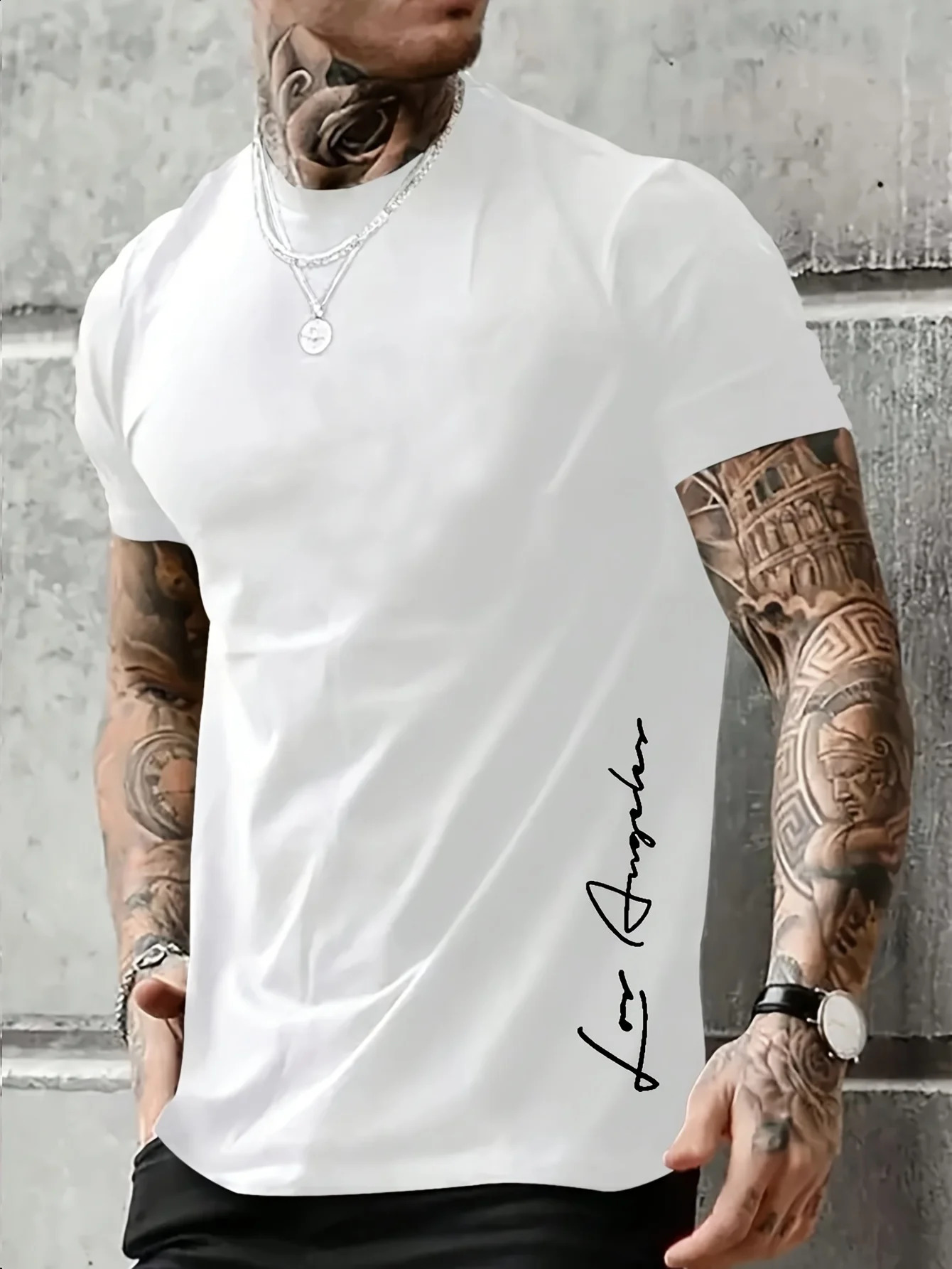 summer loose Contrast Color Alphabet los Angelest print slim fit casual sports round neck short sleeved Tshirt 250120