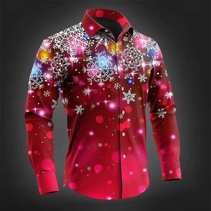 2025 Christmas Mens Christmas Scene Printed Shirt Snowflake Casual Fashion Lapel Button Long Sleeve Party Autumn Shirt XS-6XLXJ250121