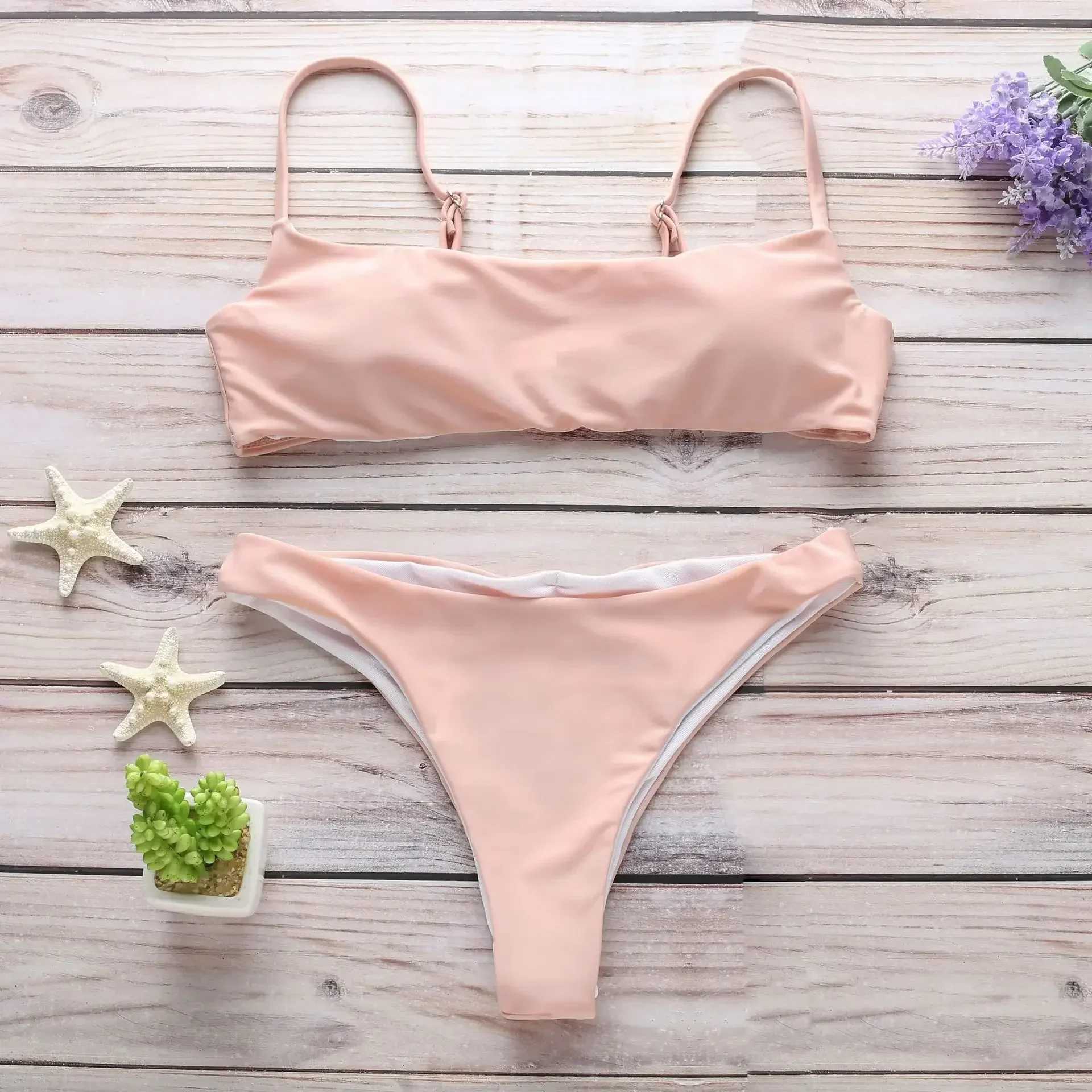 New Solid Sexy Bikini Set Women Swimming Suit Fashion Swimsuit Two-Piece Swimwear Bathing Suit Fe Biquini S-XL SetsXJ250120