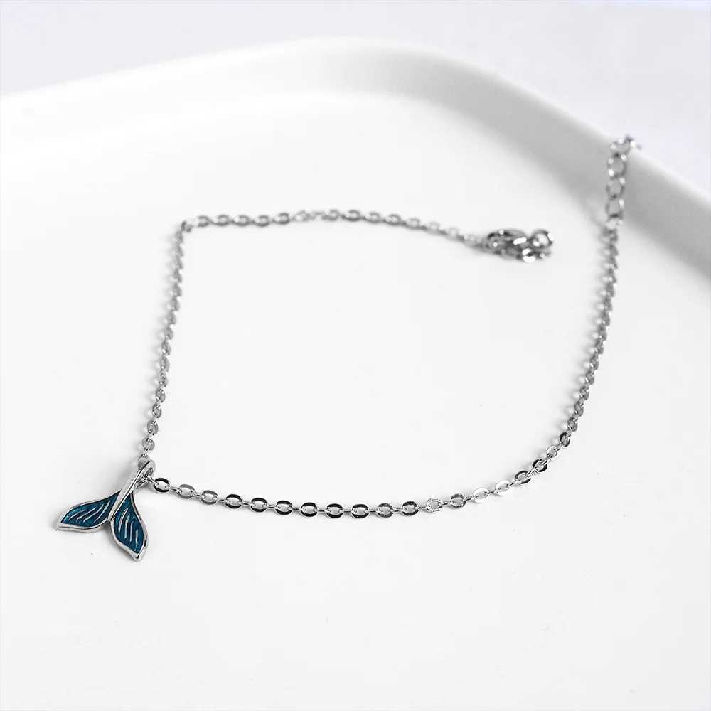 Blue Ocean Mermaid Bracelet for Ankle 925 Sterling Silver Fish Tail Foot Anklets Bracelets Jewery for LegXJ250121