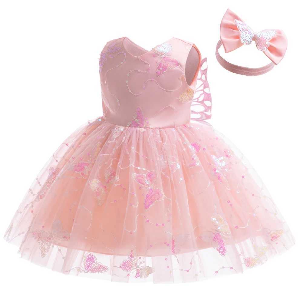 LZH Beading Princess Dress Fashion Kids Girls Sequined Butterfly Wing Dress+Headband 2PCS Newborn Baby Birthday Gown 0-5 Years X250203