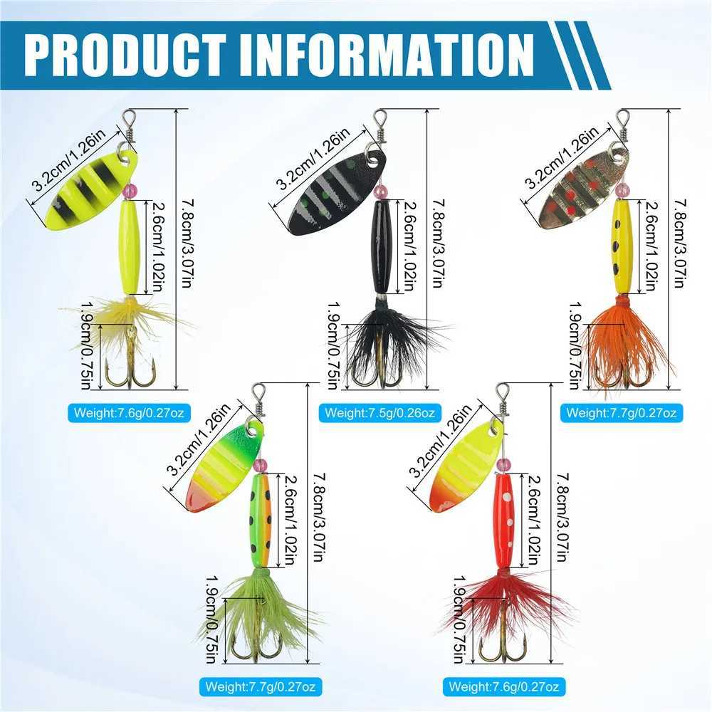 5/10/16Pcs Spinner Fishing Lures Spinner bait Spoon Lures with Feather Treble Hooks for Pike Trout Salmon Bass Spinner LureXJ250122