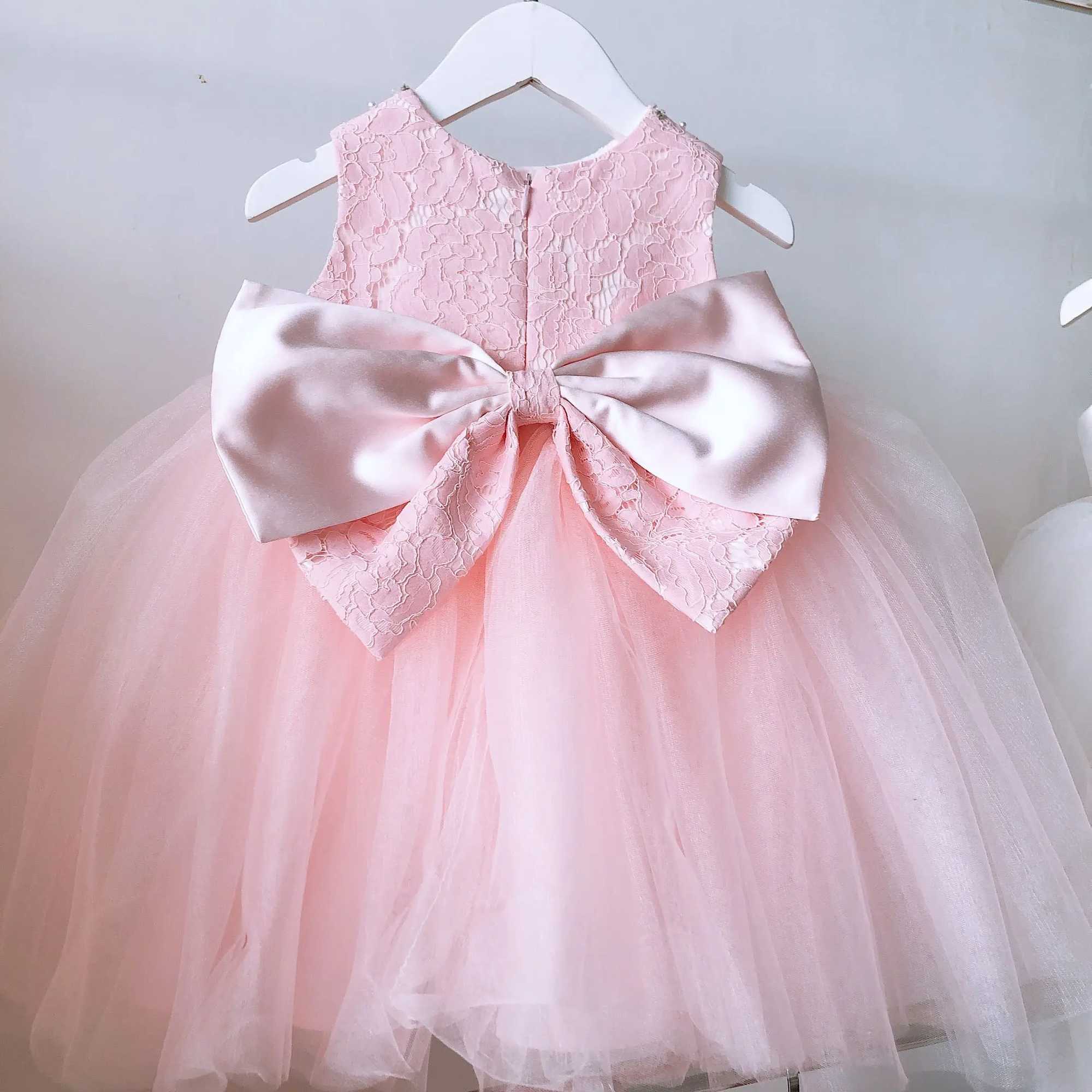 1-Year Baby Girl Birthday Dress Baby Pink Lace Beads Baptist Princess Dress Preschool Girl Wedding Newborn Christmas Dress X250203