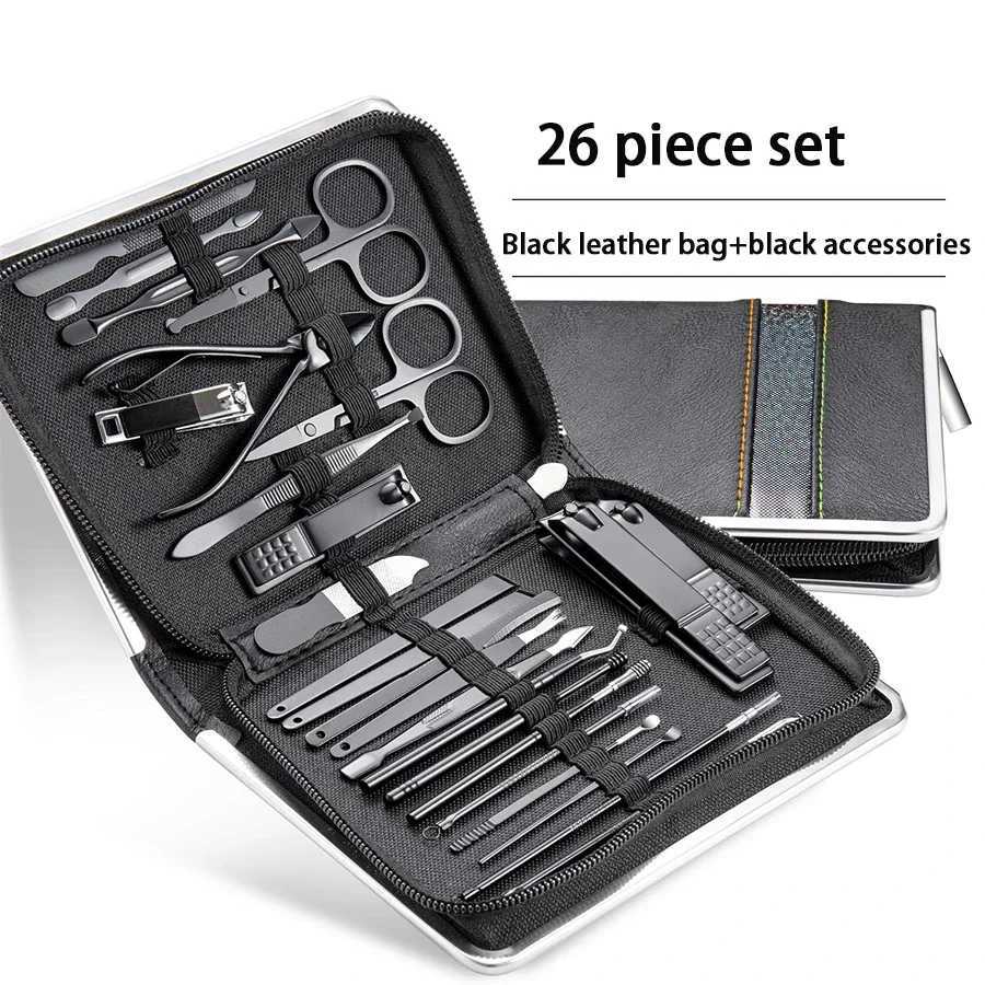 Ouriner Nail Clipper Set Nail Art Set Zipper Bag 26 Pieces Rose Gold Dead Skin Pliers Pedicure Knife Acne Needle Manicure SetXJ250116