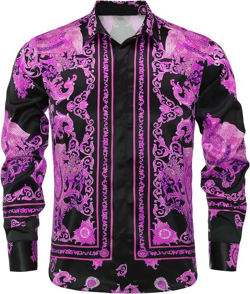 Mens Tops Gold Royal Fashion Luxury Comfort Elegant Mens Button Lapel Prom Party Male Shirt Gathering Street Mens TopsXJ250121