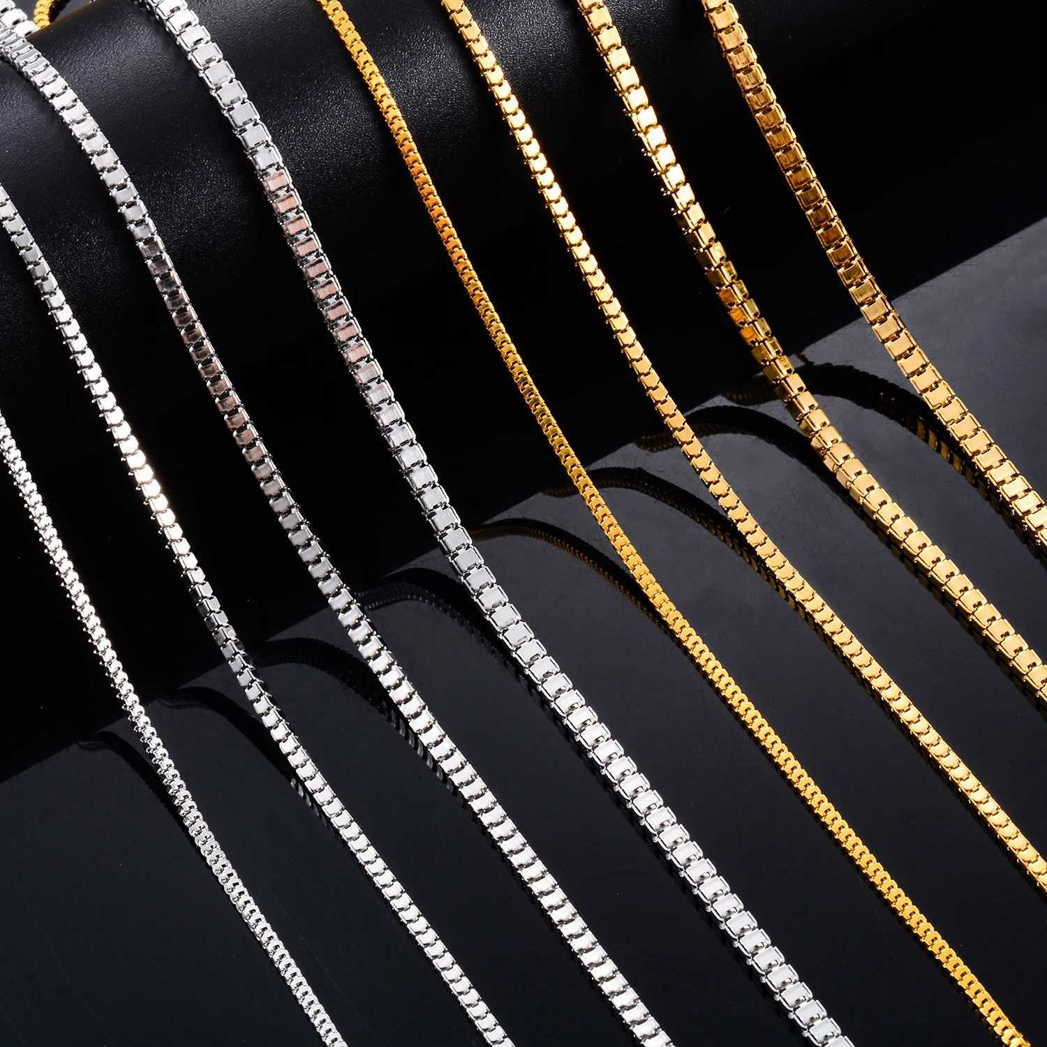 1.6/2/2.5/3mm Width Stainless Steel Square Box Link Chain Necklace Gold Color Hip Hop Choker Jewelry for Women MenXJ250121
