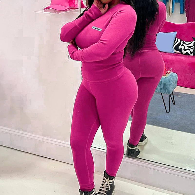 2 Piece Set Trousers y Women Solid Autumn Sexy Skinny Sweatpants Long Sleeves Casual Slim Pullover Clothing Female 250122