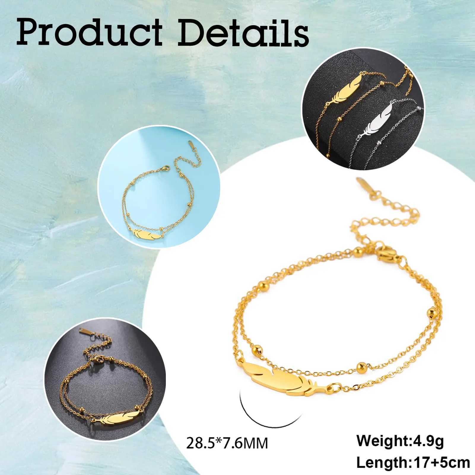 Dreamtimes Anklets Womens Foot Chain Feather Stainl Steel Double Foot Chain Beach Style Boho Anklet Jewellery AccoriesXJ250121
