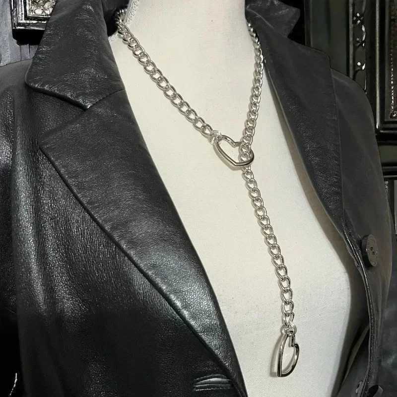 Stainless Steel Slip Chain Hollow Heart Pendant Necklace Long Tassels Fashion Sweater Chain Choker For Women Men Punk JewelryXJ250121
