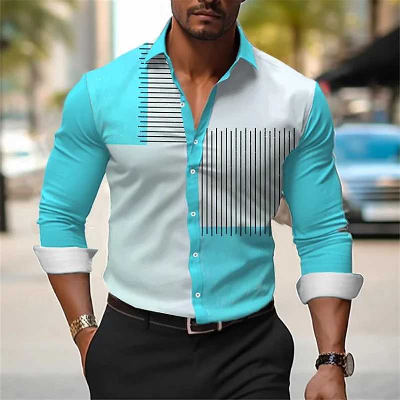 Mens button-up shirt casual business spring and summer large size long-sleeved striped print work daily vacation shirtXJ250121