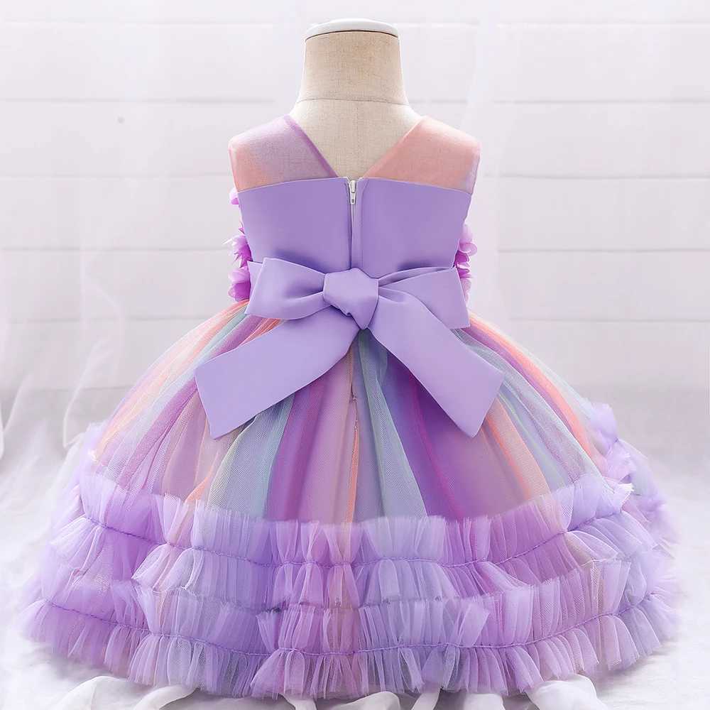 Pink Colorful Cake Flower 1 Years Birthday Dress For Baby Girl Clothing Baptism Lace Princess Dresses Party Wedding Formal Dress X250203