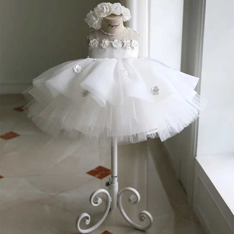 Newborn Baptism Dress For Baby Girl White First Birthday Party Wear 3D Flower Toddler Girl Christening Gown Wedding Dresses X250203