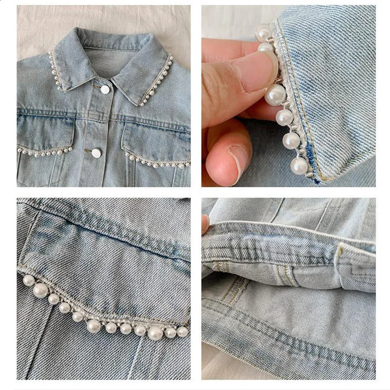 LOVE DD MM Girls Jackets Children Clothing Princess Pocket Pearl Denim Baby Outerwear Coat Kids Clothes Costumes 3-8 Years 250121a