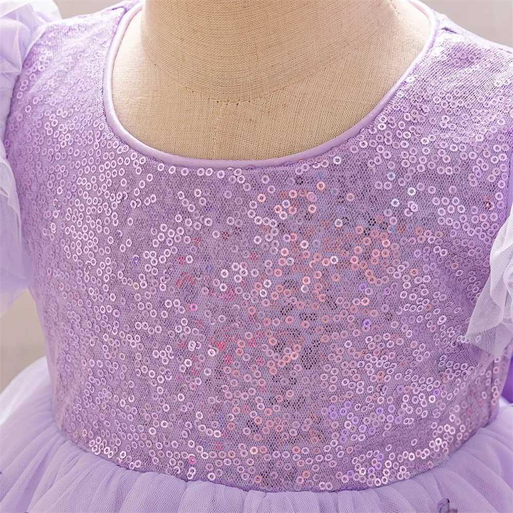 Newborn Photography 3 12 Month Birthday Dress For Baby Girl Clothes Baptism Princess Dress Voile Girls Dresses Purple Party Gown X250203