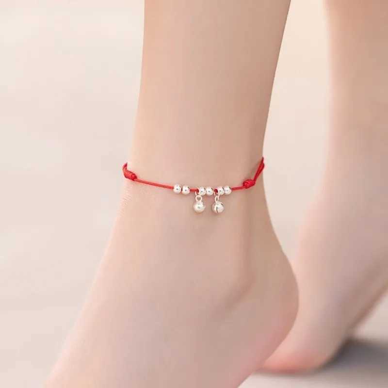 Lucky Bead Retro Chinese Style Chime Anklet for Women Hand-woven Red Rope Minimalist Accories Gift for StudentsXJ250121