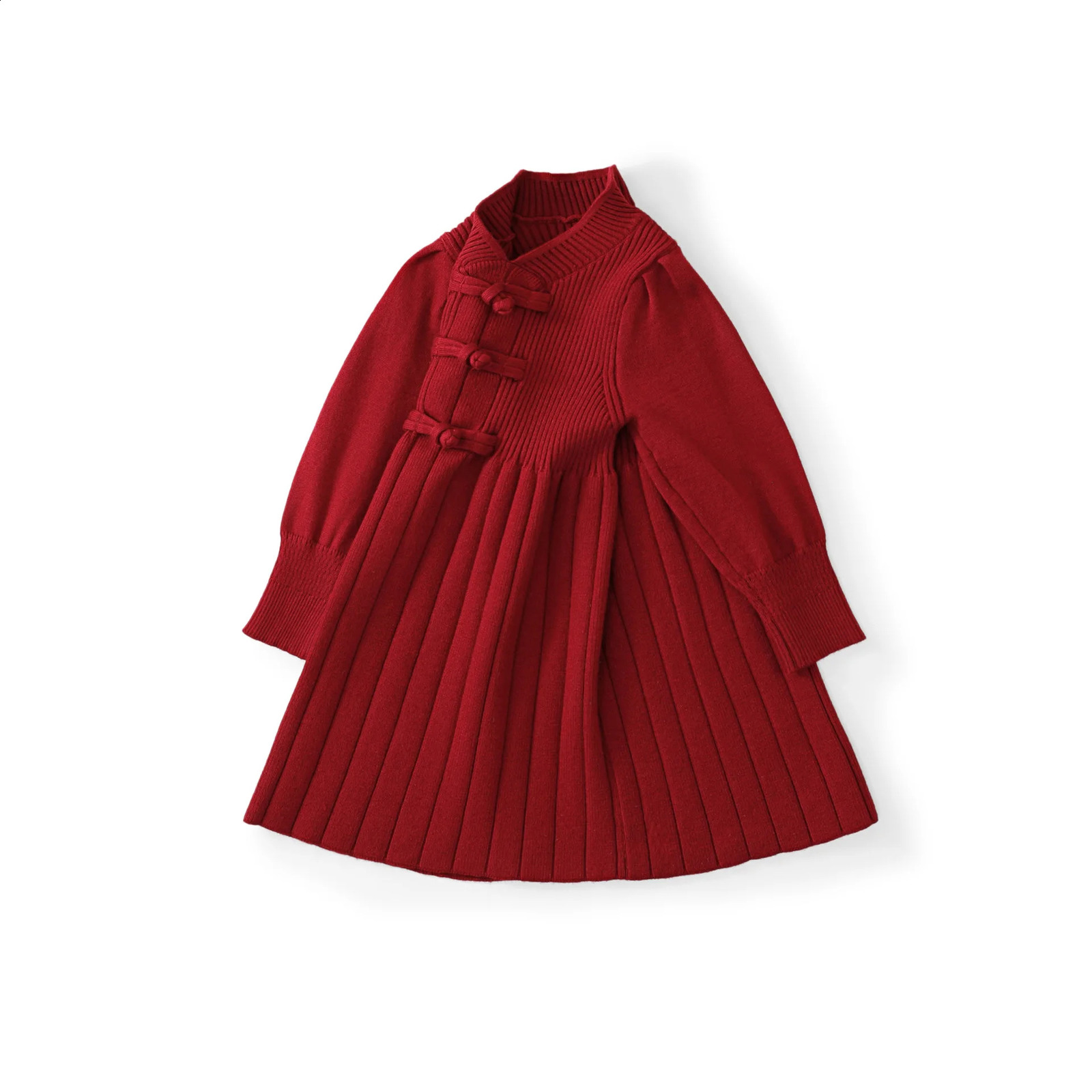Children Girls Knitwear Dress Autumn Winter Infant Babys Girl Long Sleeve Red Year Vcollar Ruched Toddler 250117