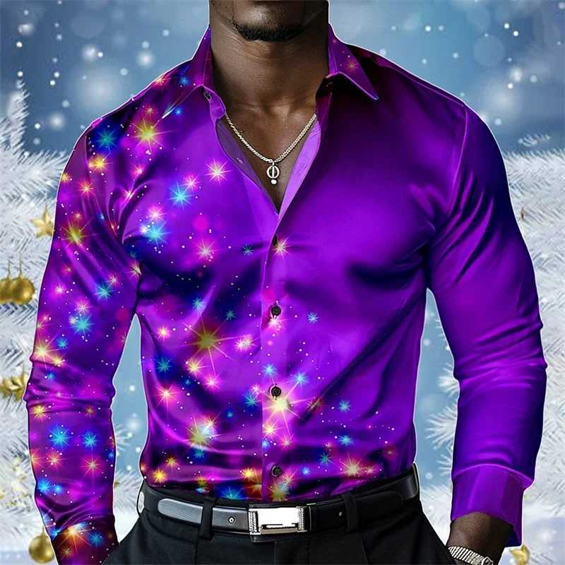 2025 Christmas Mens Christmas Scene Printed Shirt Snowflake Casual Fashion Lapel Button Long Sleeve Party Autumn Shirt XS-6XLXJ250121